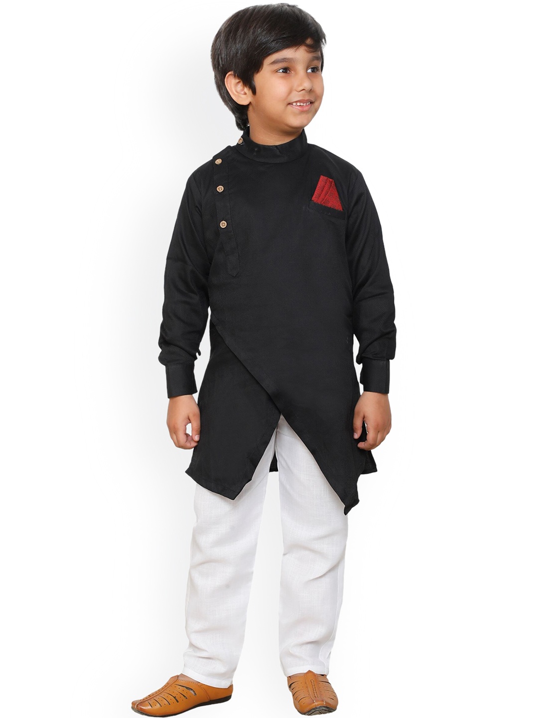 

DKGF FASHION Boys Black & White Angrakha Kurta with Pyjamas