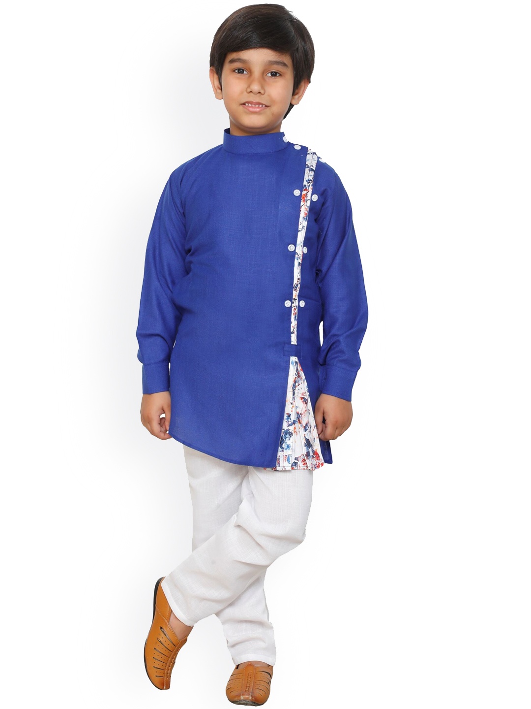 

DKGF FASHION Boys Blue & White Angrakha Kurta with Pyjamas