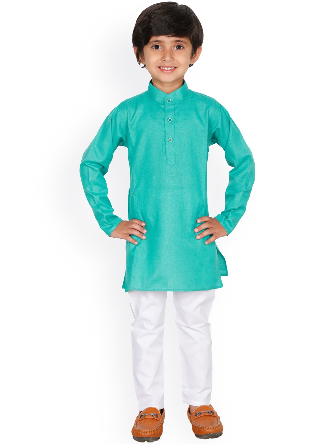 

DKGF FASHION Boys Sea Green & White Kurta with Pyjamas