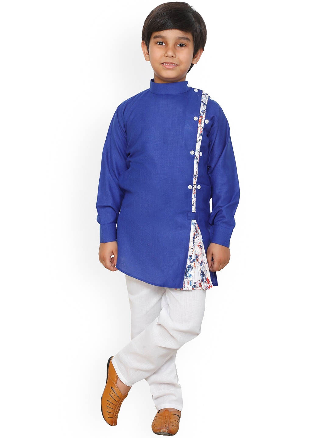 

DKGF FASHION Boys Blue Angrakha Kurta with Pyjamas