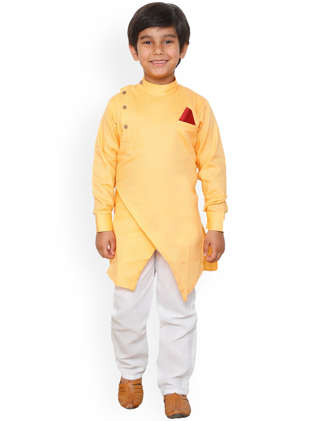 

DKGF FASHION Boys Yellow Angrakha Kurta with Pyjamas