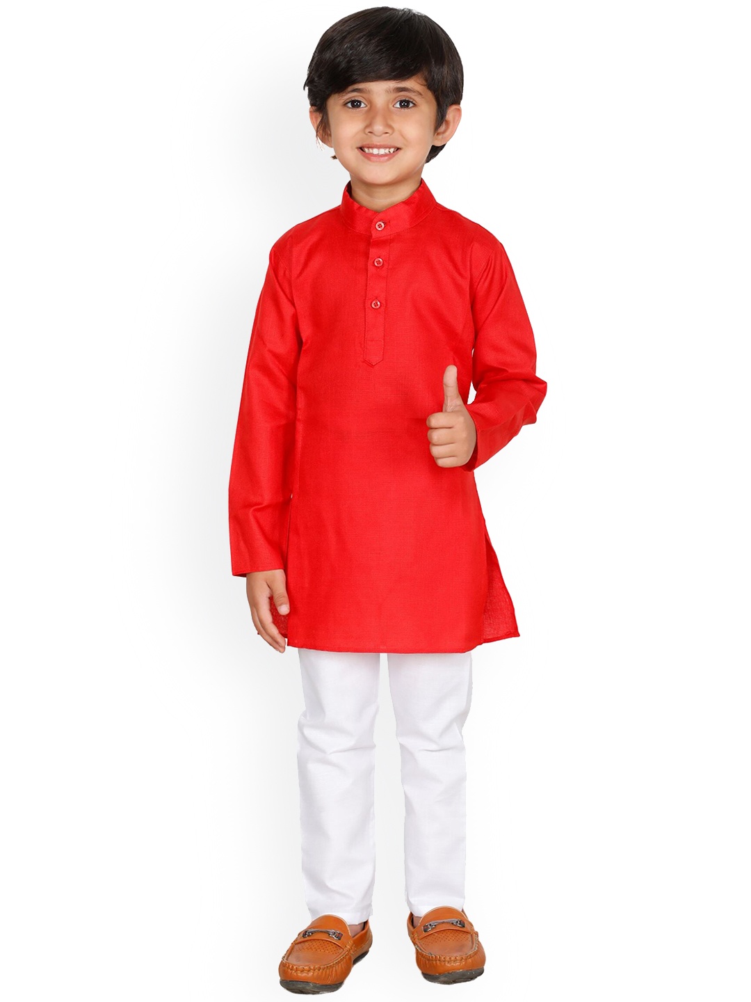

DKGF FASHION Boys Red & White Kurta with Pyjamas