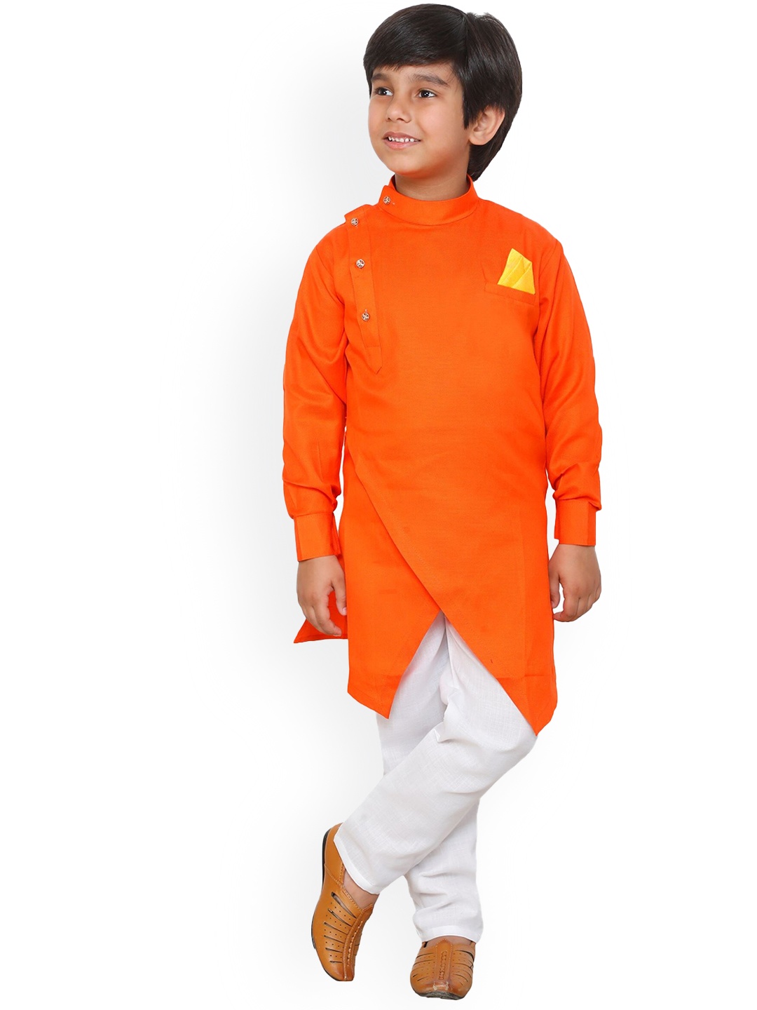 

DKGF FASHION Boys Orange Angrakha Kurta with Pyjamas