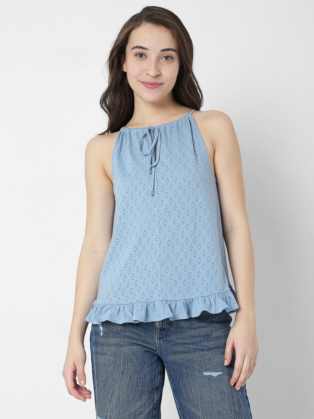 

Vero Moda Blue Tie-Up Neck Top