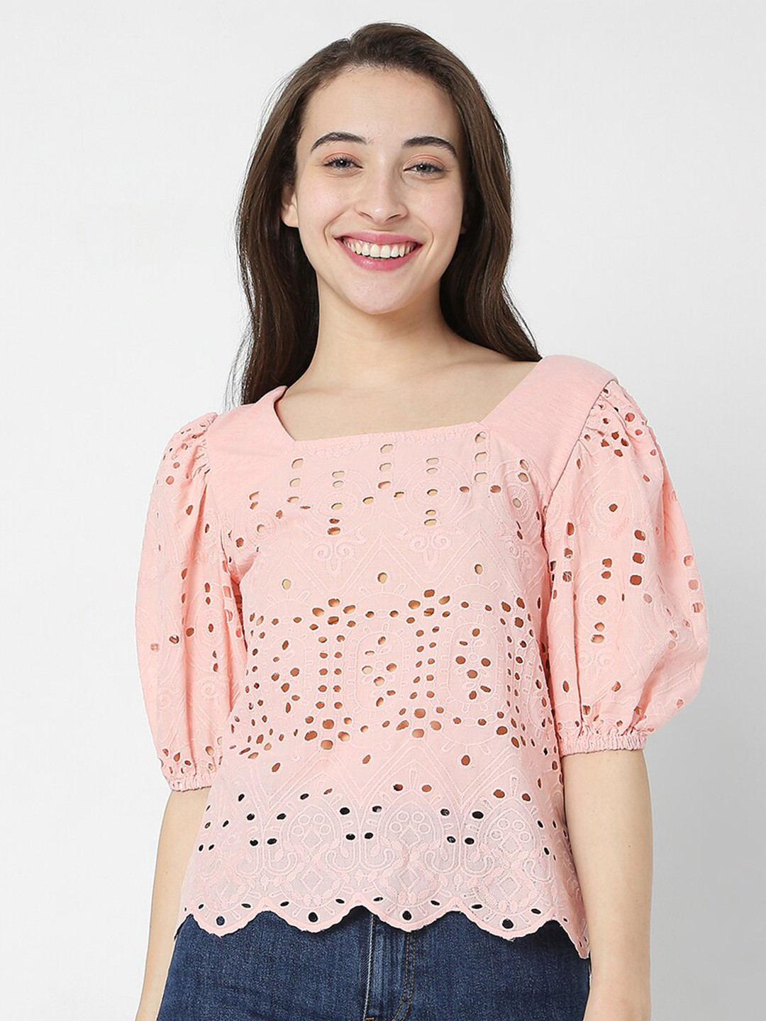 

Vero Moda Women Pink Self Design Top