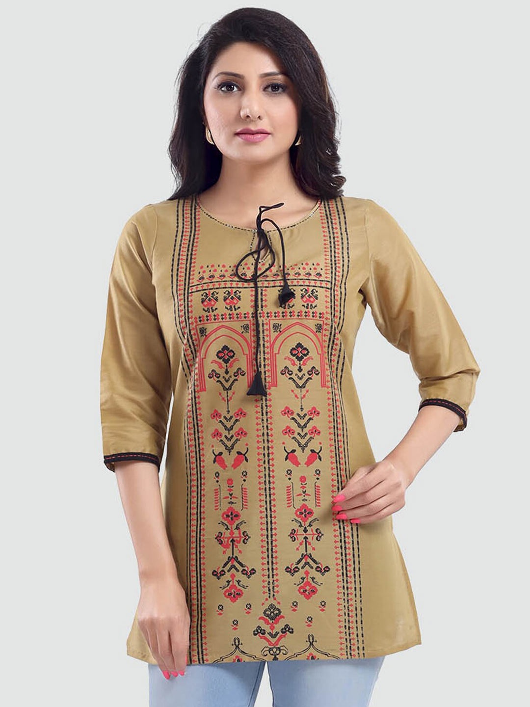 

Saree Swarg Women Gold-Toned Floral Printed Kurti