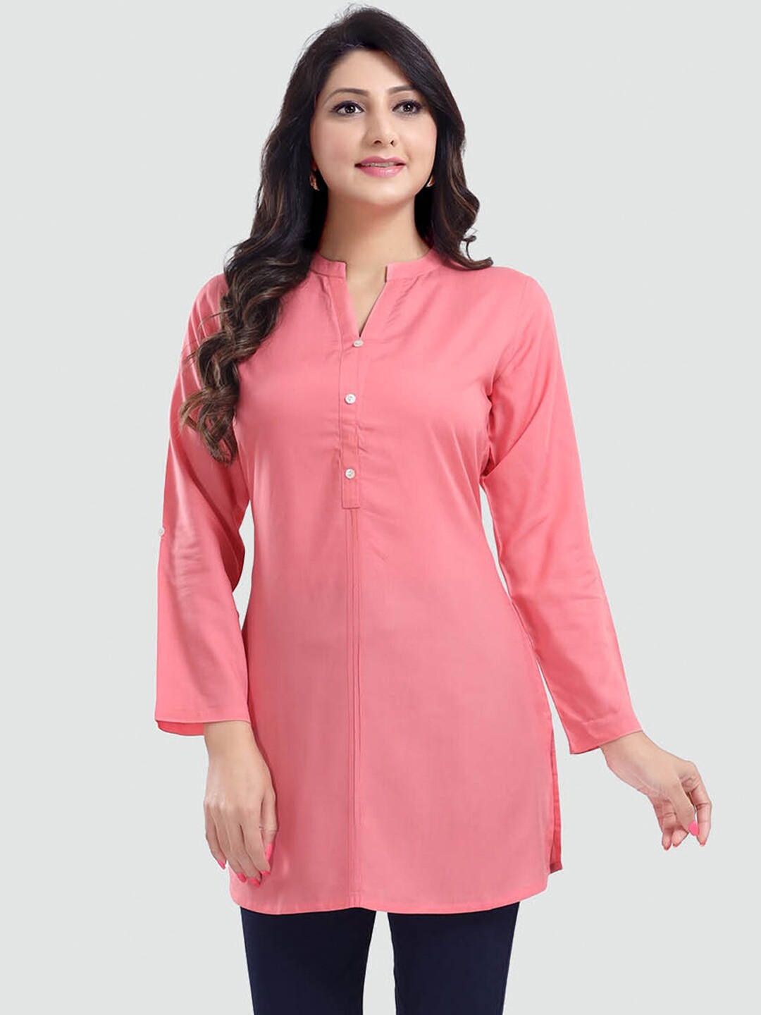 

Saree Swarg Women Pink Mandarin Collar Tunic