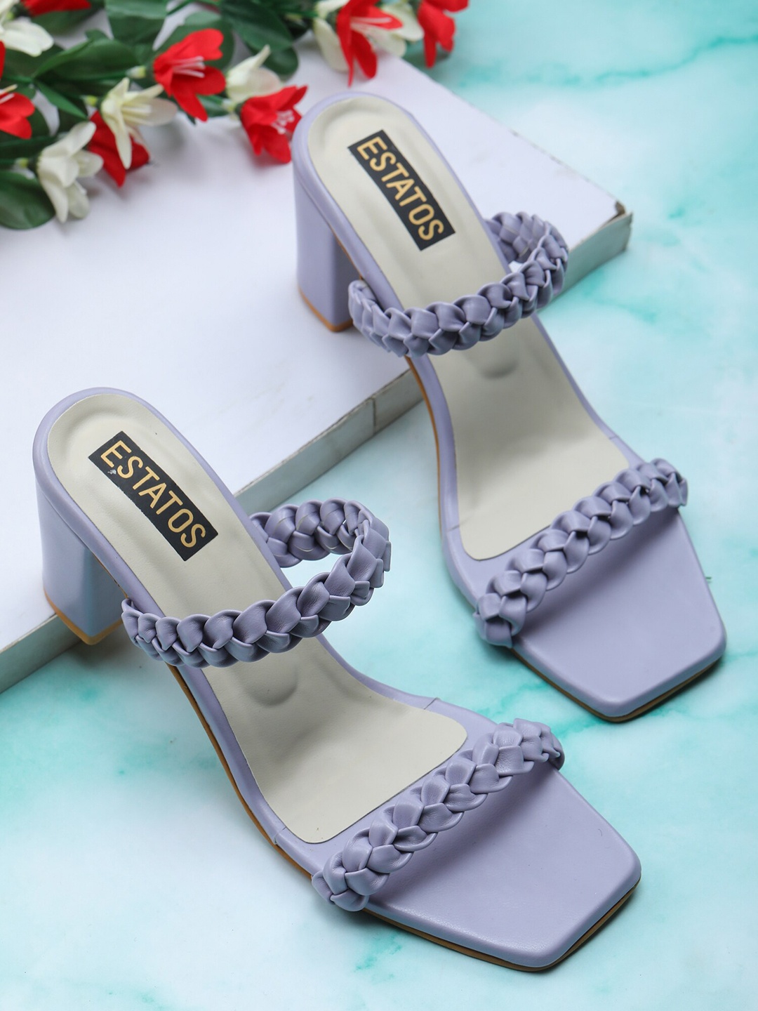 

ESTATOS Women Lavender Woven Design Block Heels