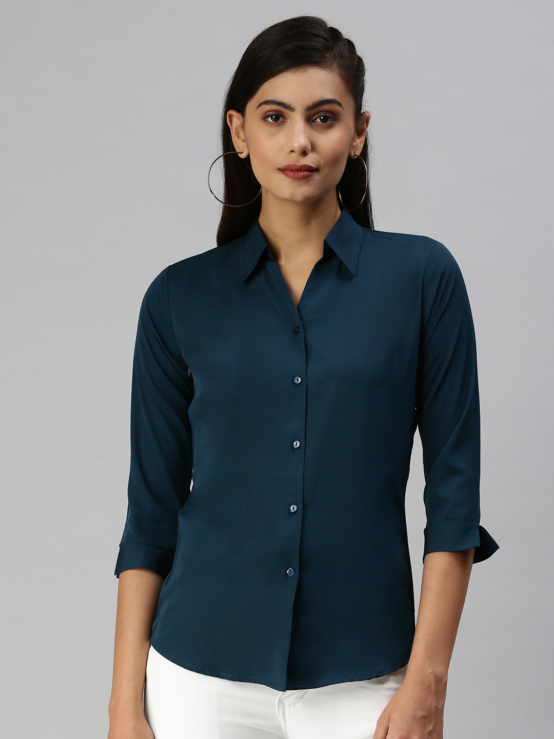 

SHOWOFF Women Teal Comfort Slim Fit Casual Shirt