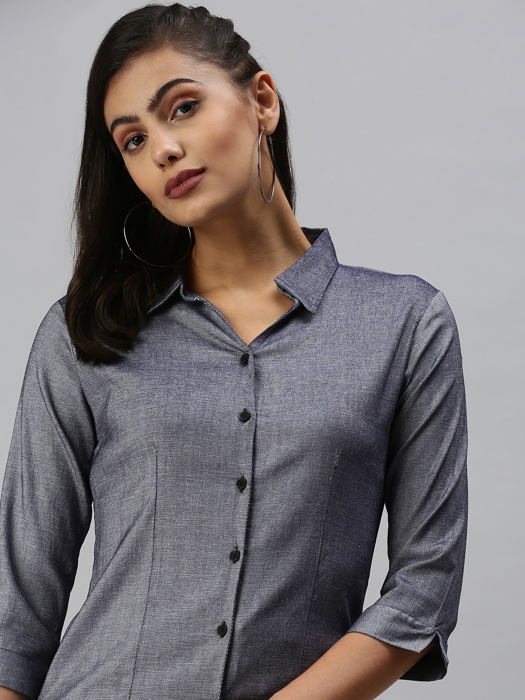 

SHOWOFF Women Navy Blue Semi Skinny Fit Casual Shirt