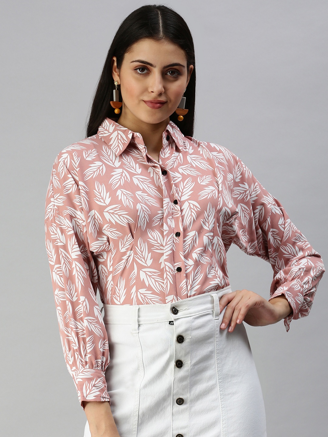 

SHOWOFF Women Mauve Contemporary Slim Fit Printed Casual Shirt