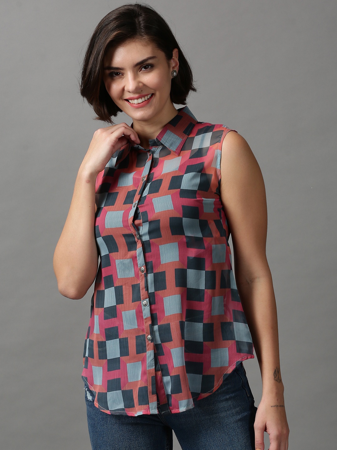 

SHOWOFF Women Multicoloured Comfort Slim Fit Striped Casual Shirt, Multi