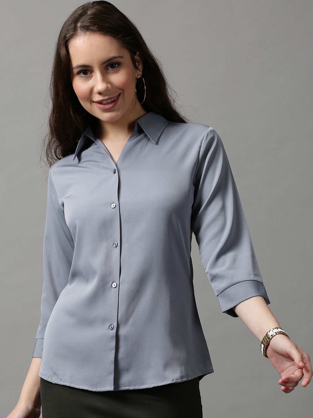 

SHOWOFF Women Grey Comfort Slim Fit Casual Shirt
