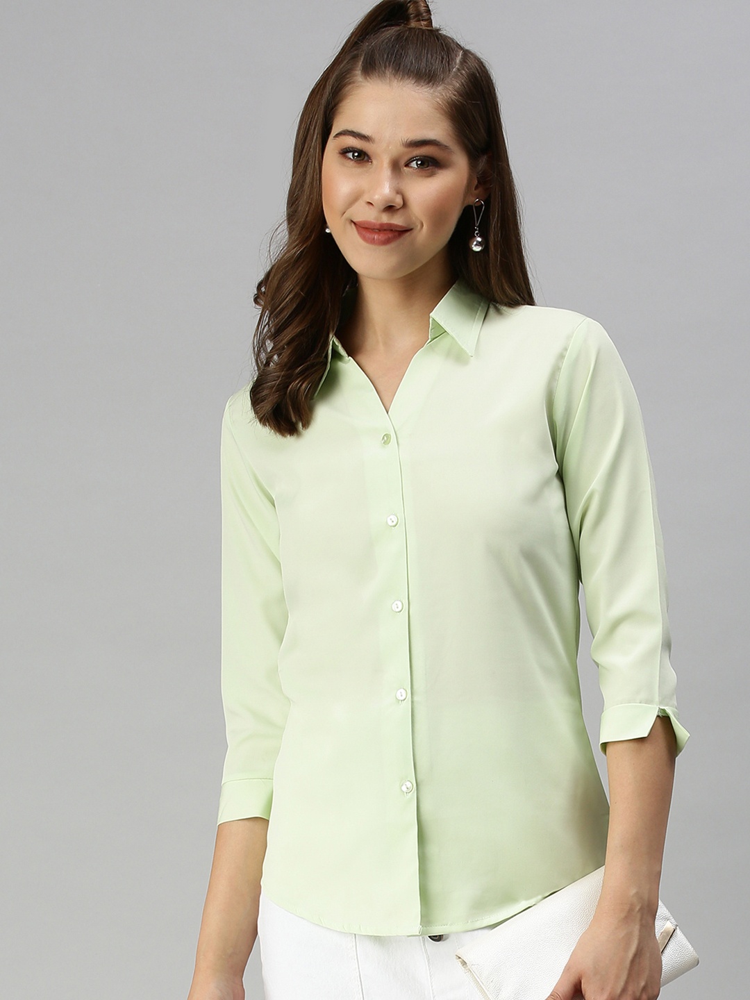 

SHOWOFF Women Green Comfort Slim Fit Casual Shirt