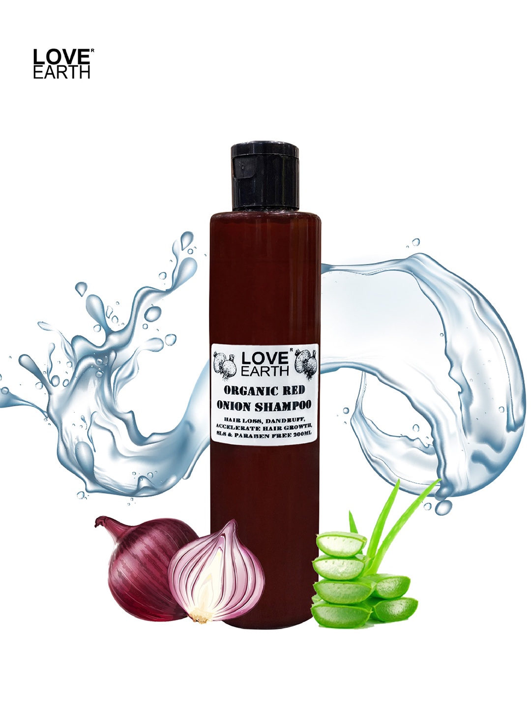 

LOVE EARTH Organic Red Onion Shampoo with Reetha & Aloe Vera Extract 200 ml, Brown