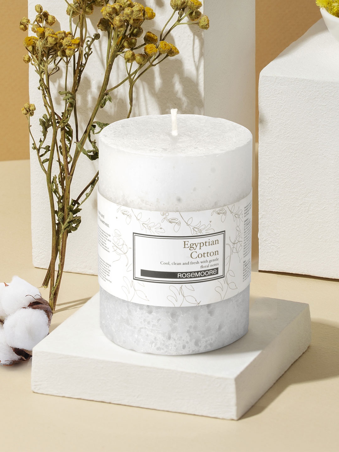 

ROSEMOORe Egyptian Cotton Scented Pillar Candle Burn Time 45-50 Hours, White