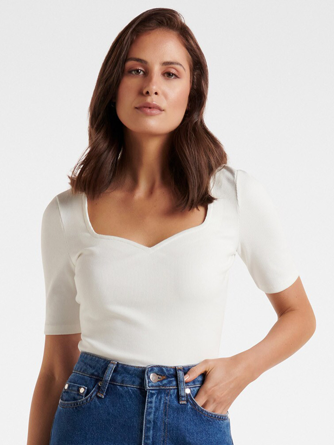 

Forever New White Sweetheart Neck Top