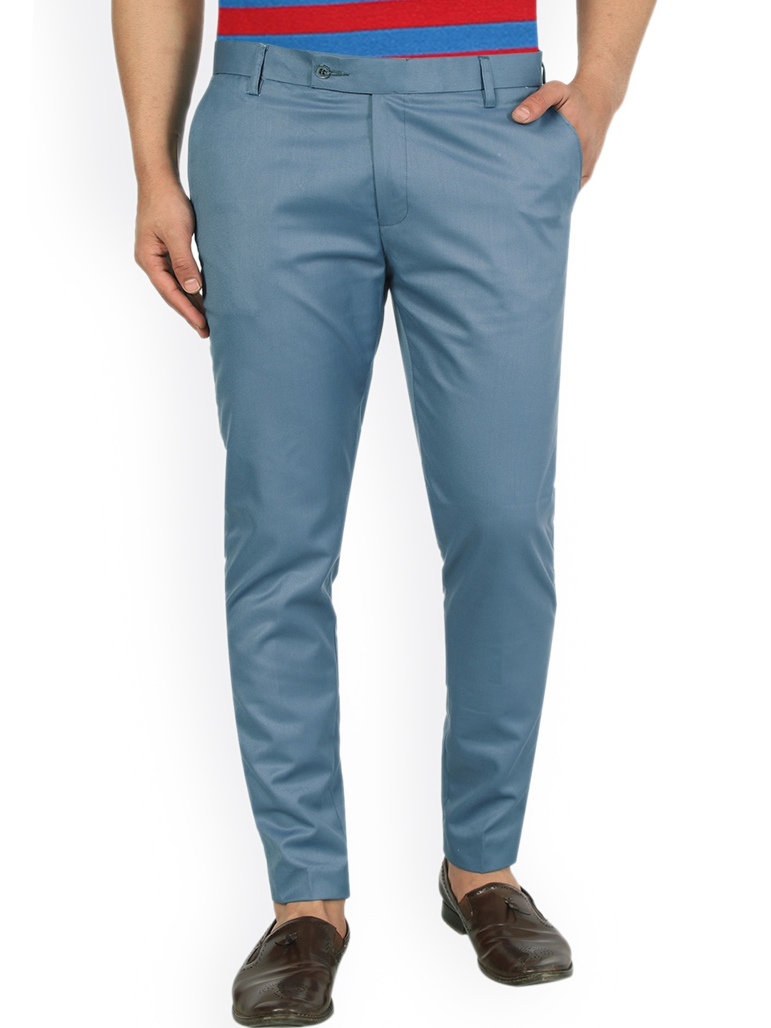 

AD & AV Men Teal Classic Easy Wash Chinos Trousers