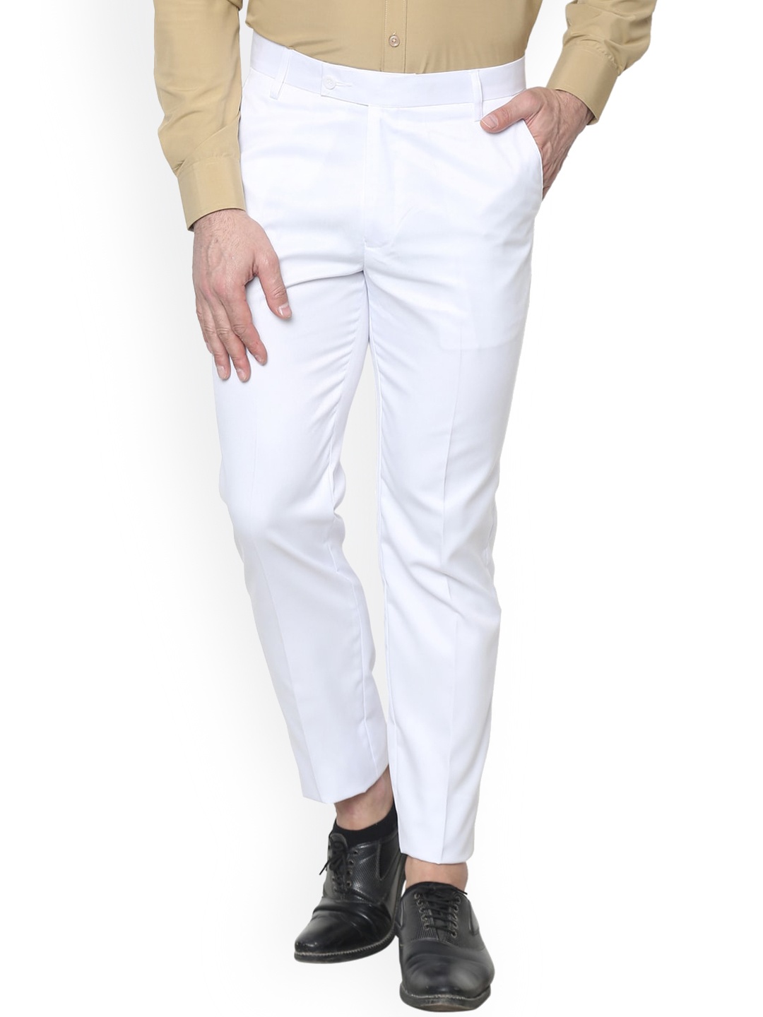 

AD & AV Men White Classic Easy Wash Trousers