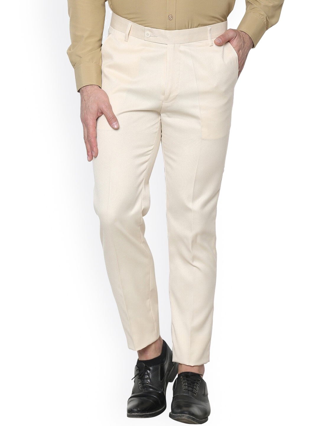 

AD & AV Men Cream-Coloured Classic Easy Wash Formal Trousers