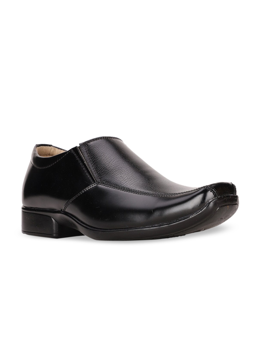 

Bata Men Black Solid Leather Formal Slip-Ons