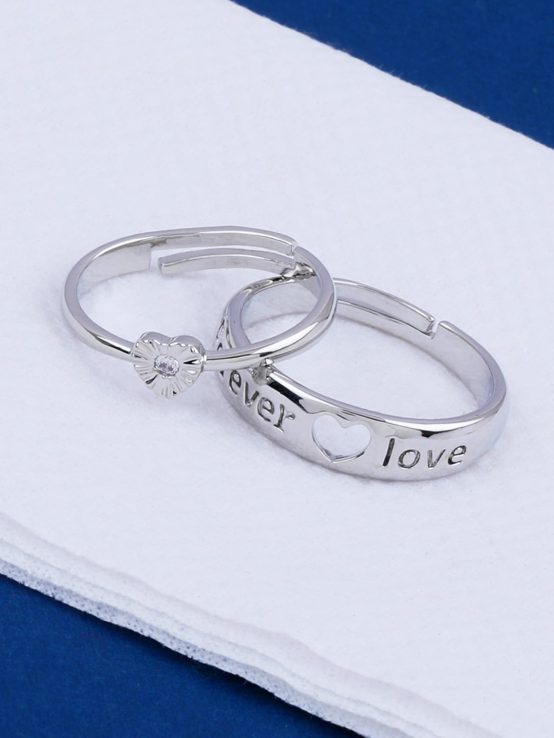 

Silver Shine Set Of 2 Silver-Plated White Stone-Studded Couple Adjustable Finger Rings