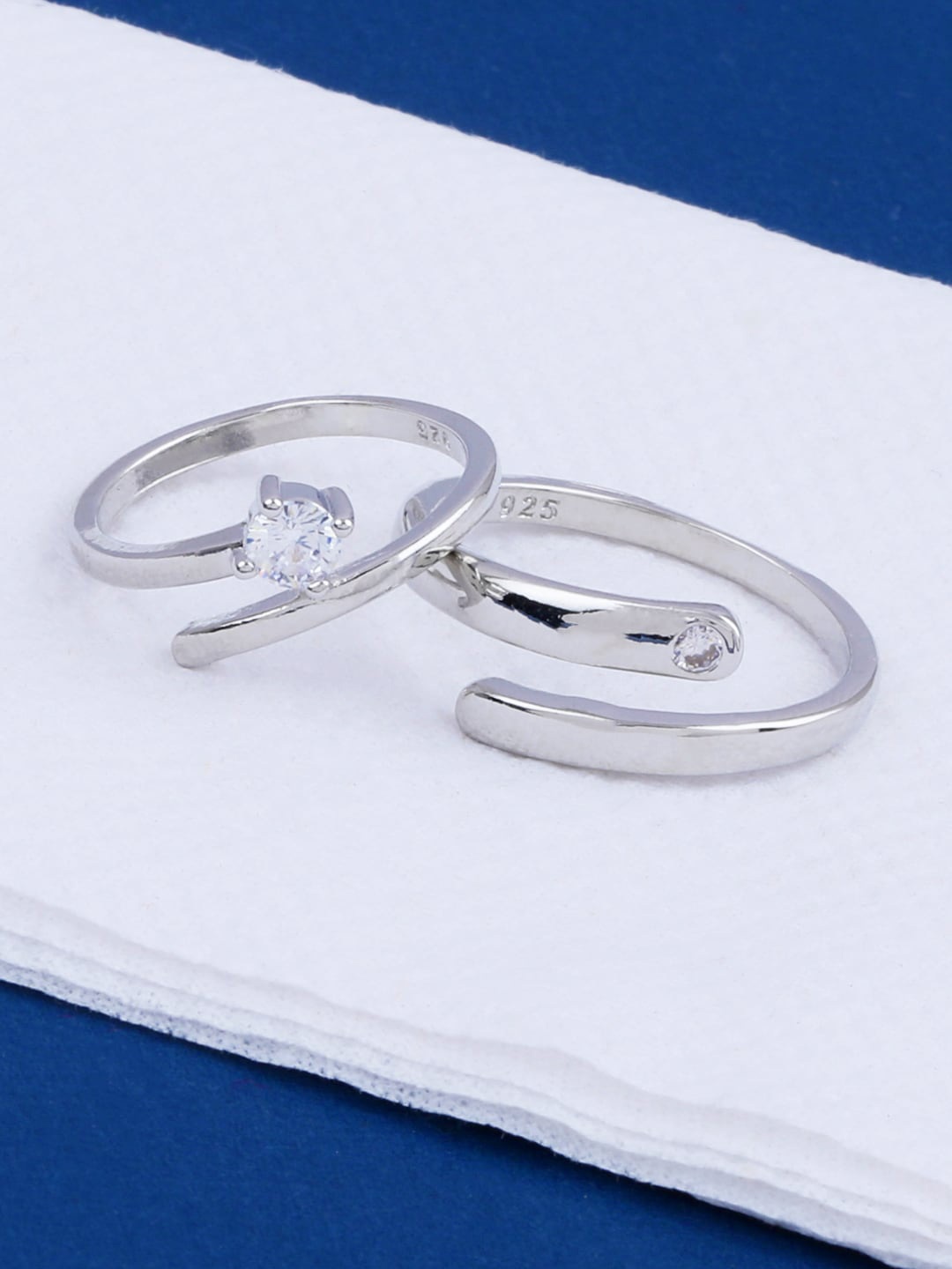 

Silver Shine Set Of 2 Silver-Plated White Stone-Studded Couple Adjustable Finger Rings