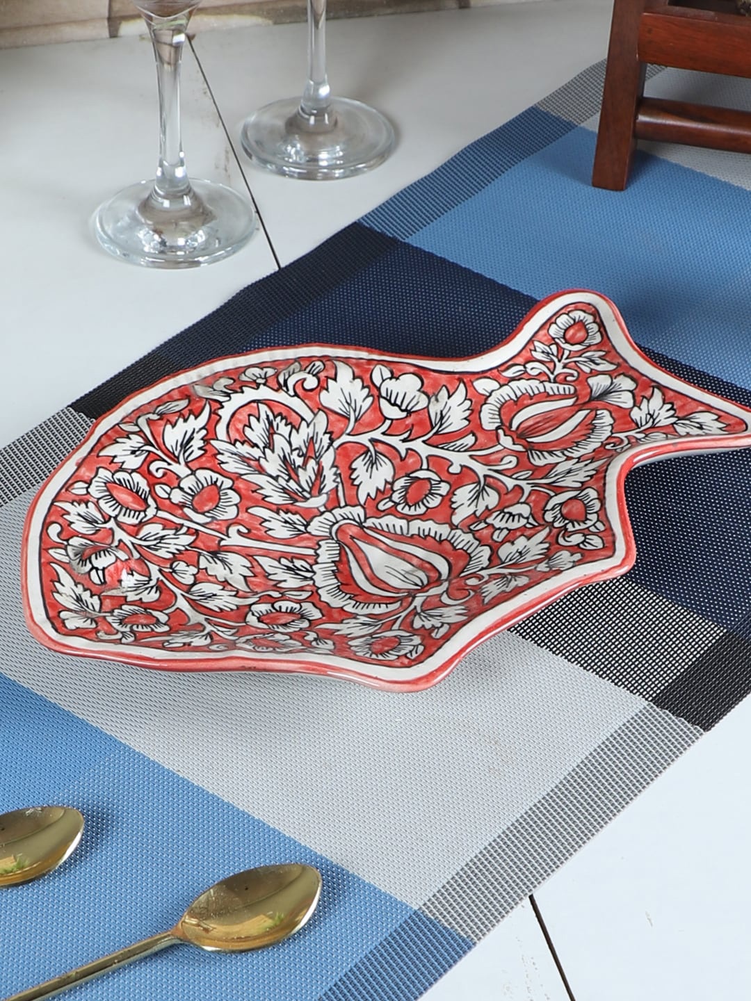 

CDI Red & White Handprinted Fish Shaped Platter