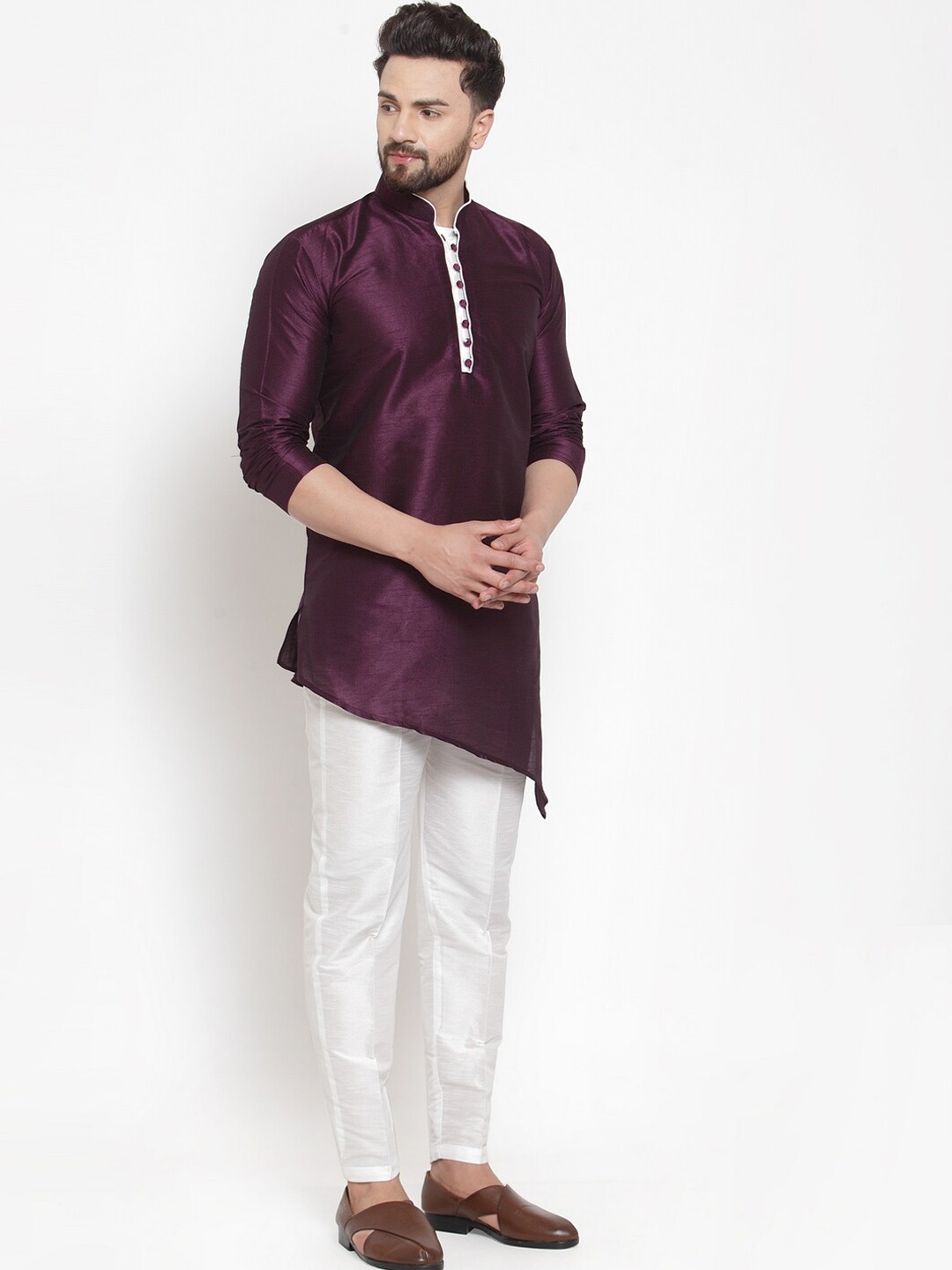 

Kaifoo Men Purple Dupion Silk Kurta with Pyjamas