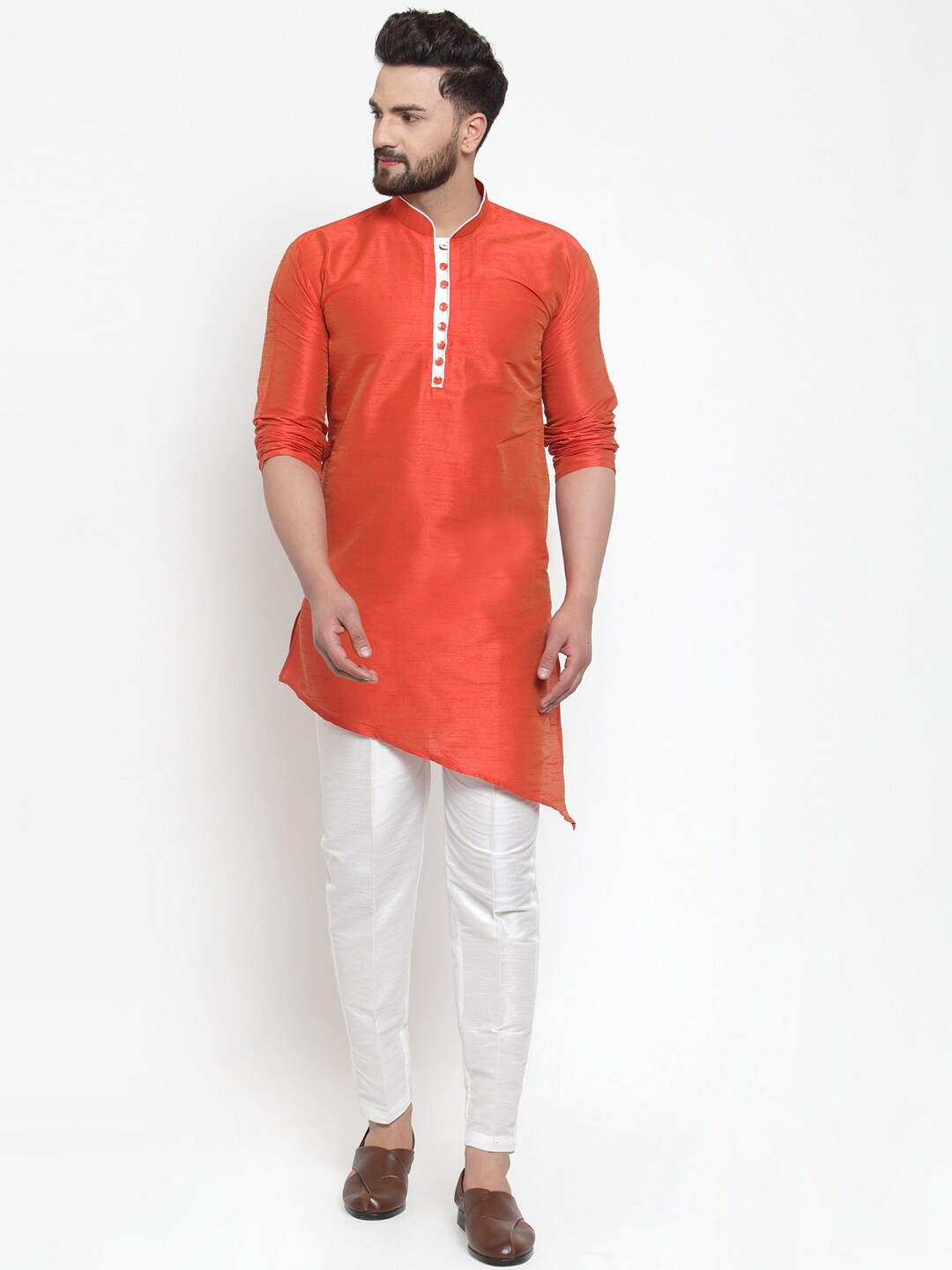 

Kaifoo Men Orange Dupion Silk Kurta with Pyjamas