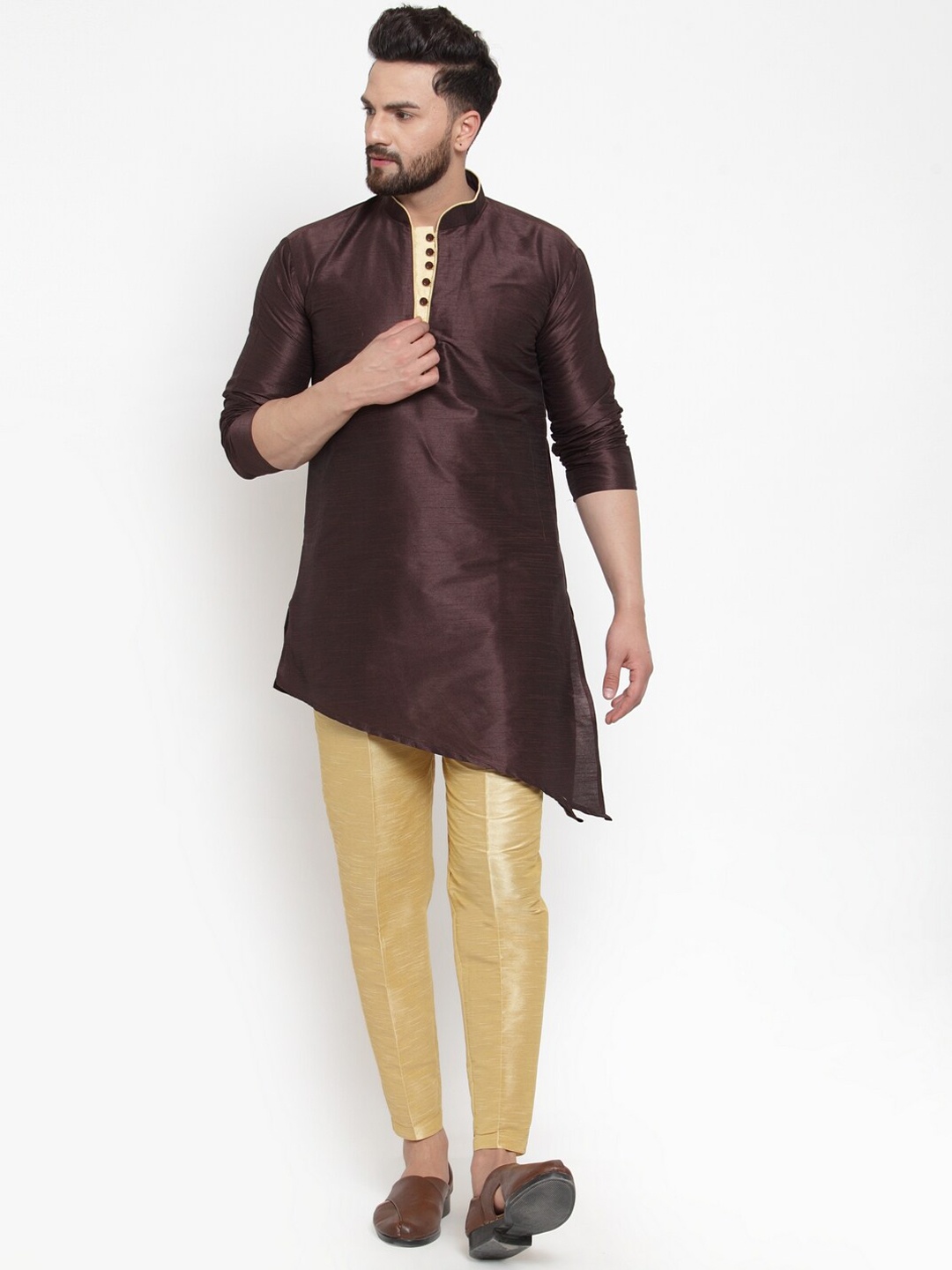 

Kaifoo Men Brown Dupion Silk Kurta with Trousers