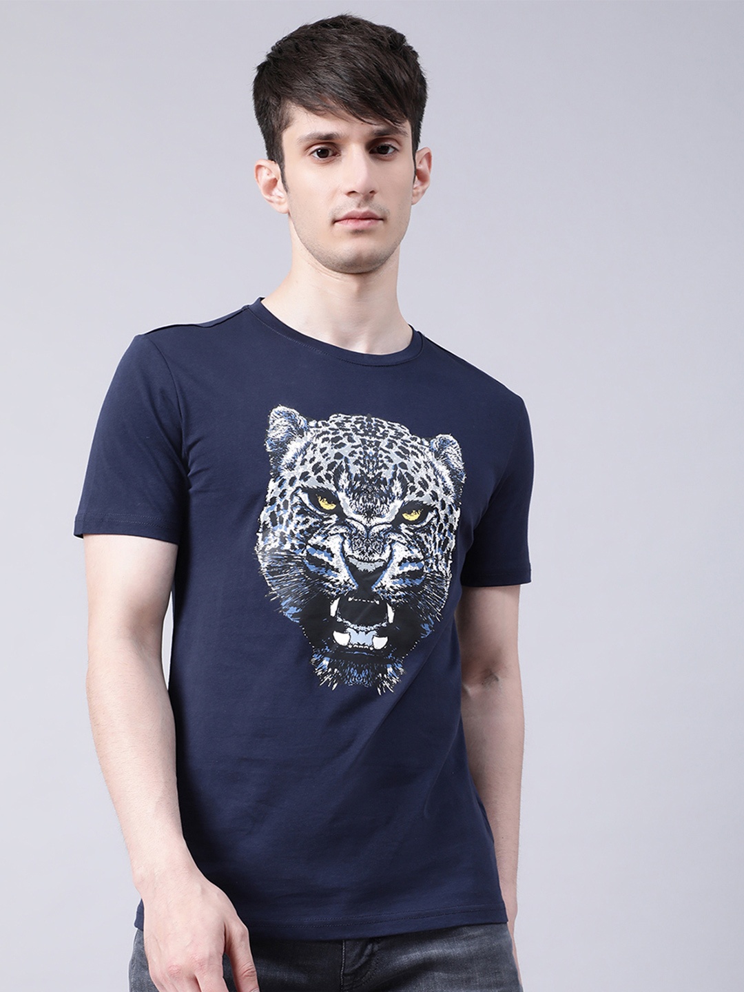 

Antony Morato Men Navy Blue Sports Printed Raw Edge Slim Fit T-shirt