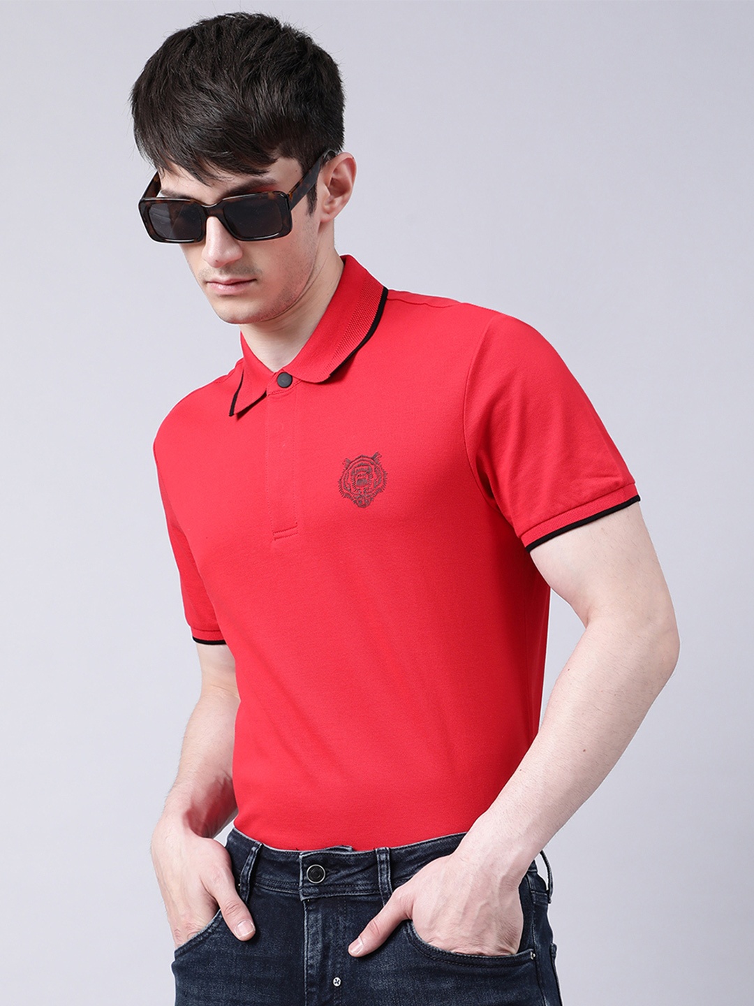

Antony Morato Men Red Polo Collar Slim Fit T-shirt