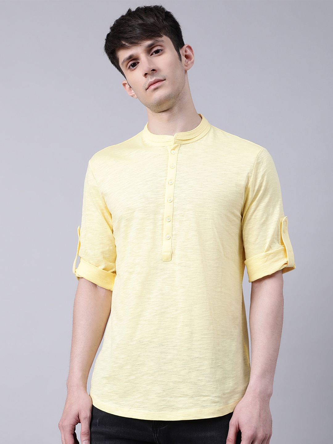 

Antony Morato Men Yellow Henley Neck T-shirt