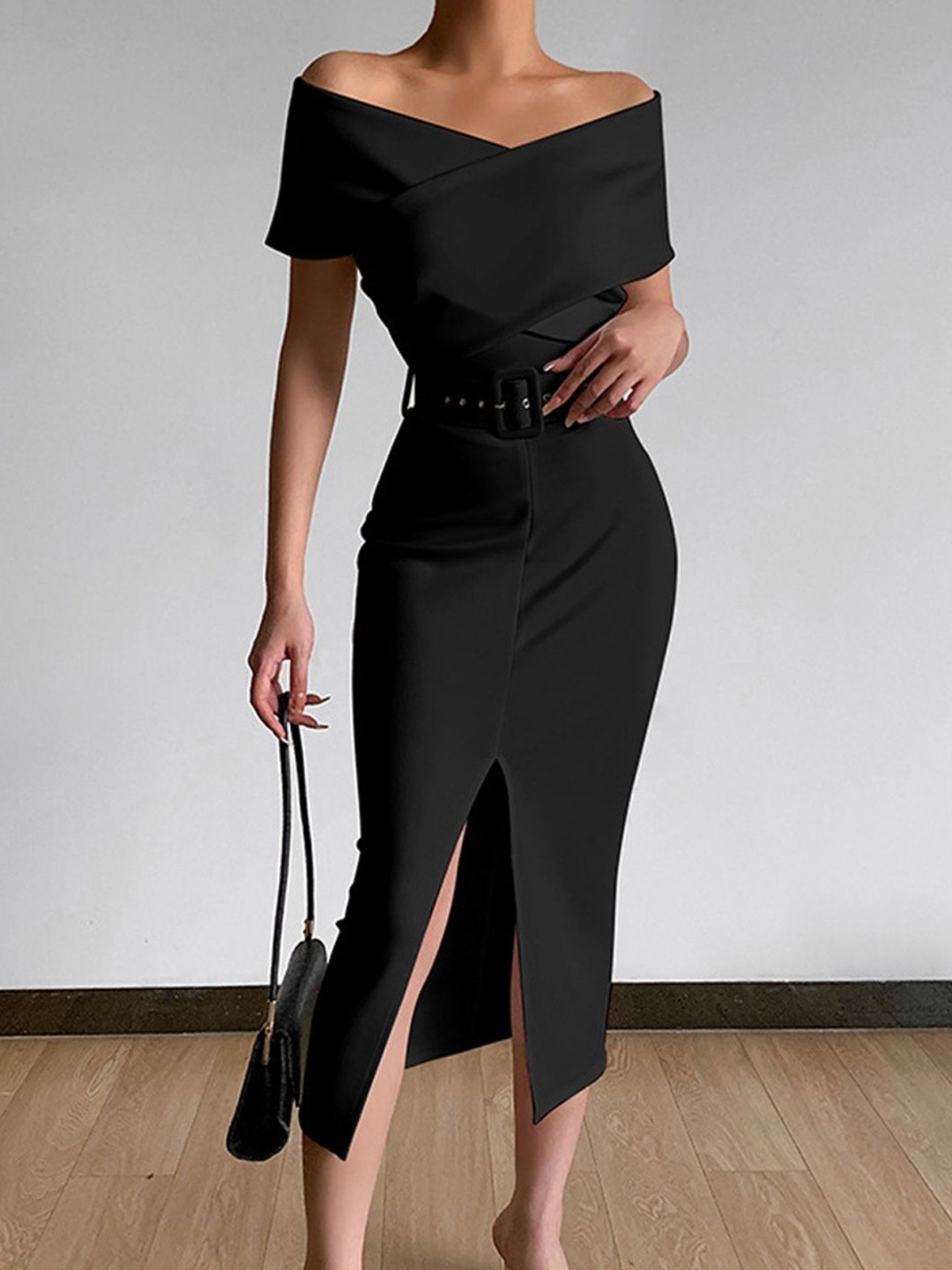 

BoStreet Black Off-Shoulder Sheath Midi Dress