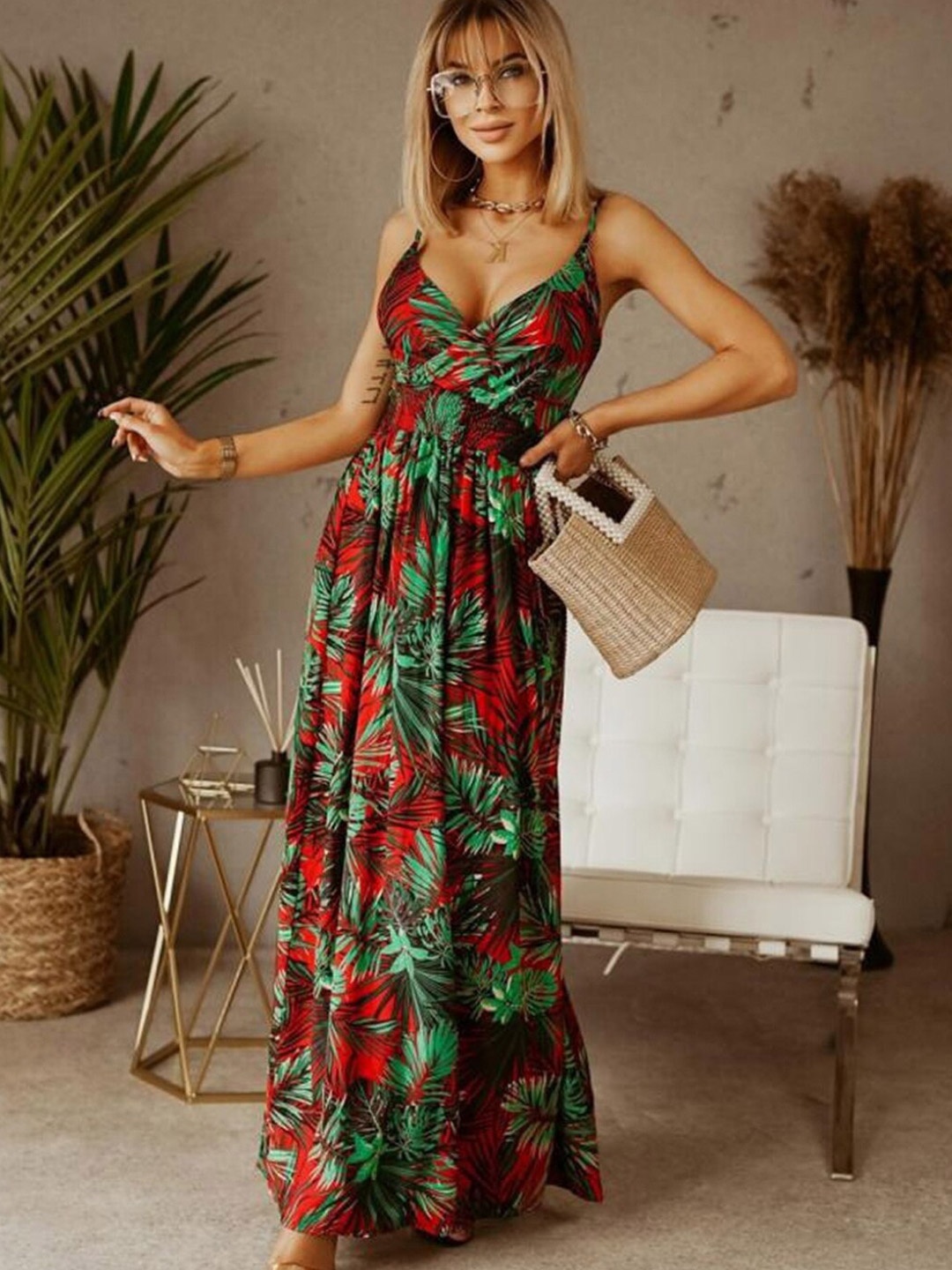 

BoStreet Red Tropical Maxi Dress