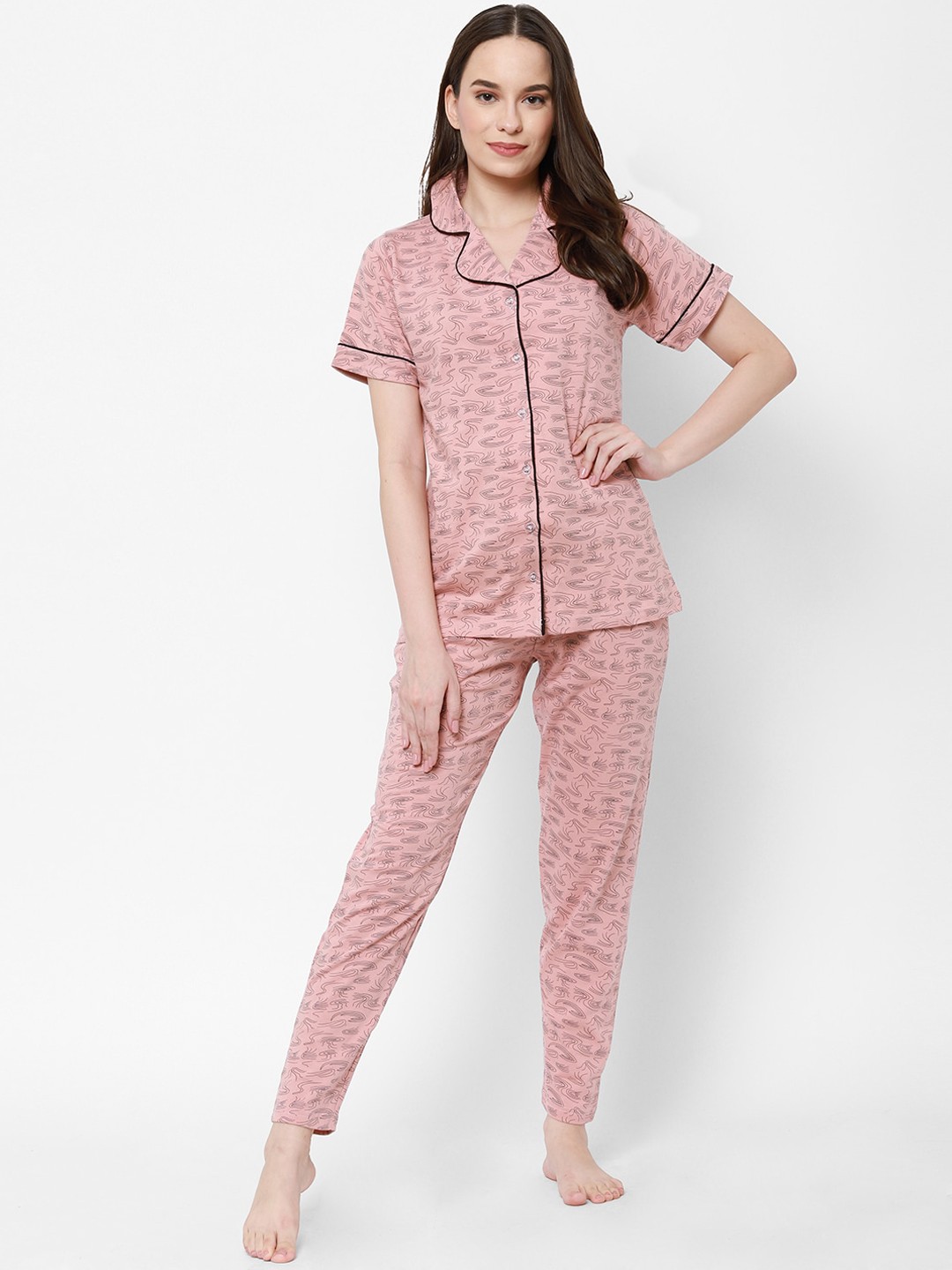 

Floret Women Rose & Black Printed Night suit