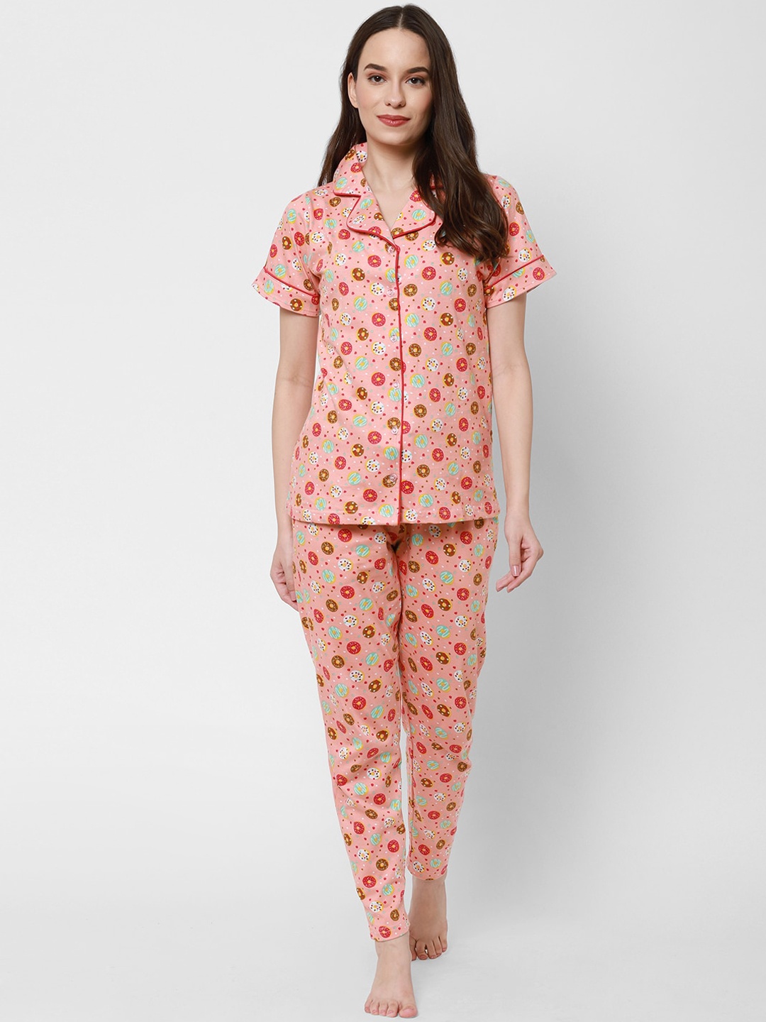 

Floret Women Peach-Coloured & Blue Printed Night suit