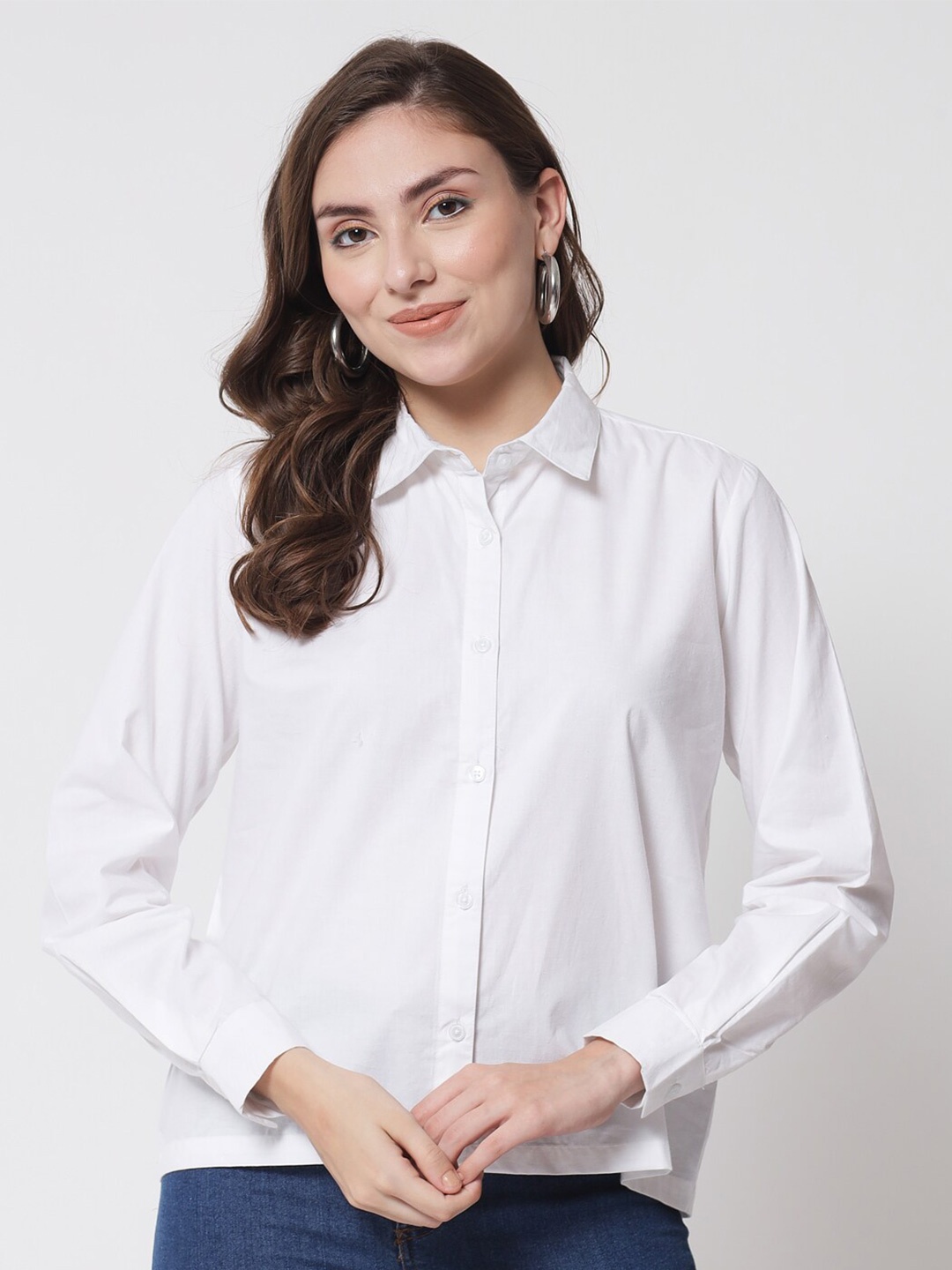 

Trend Arrest Women White Cotton Formal Shirt
