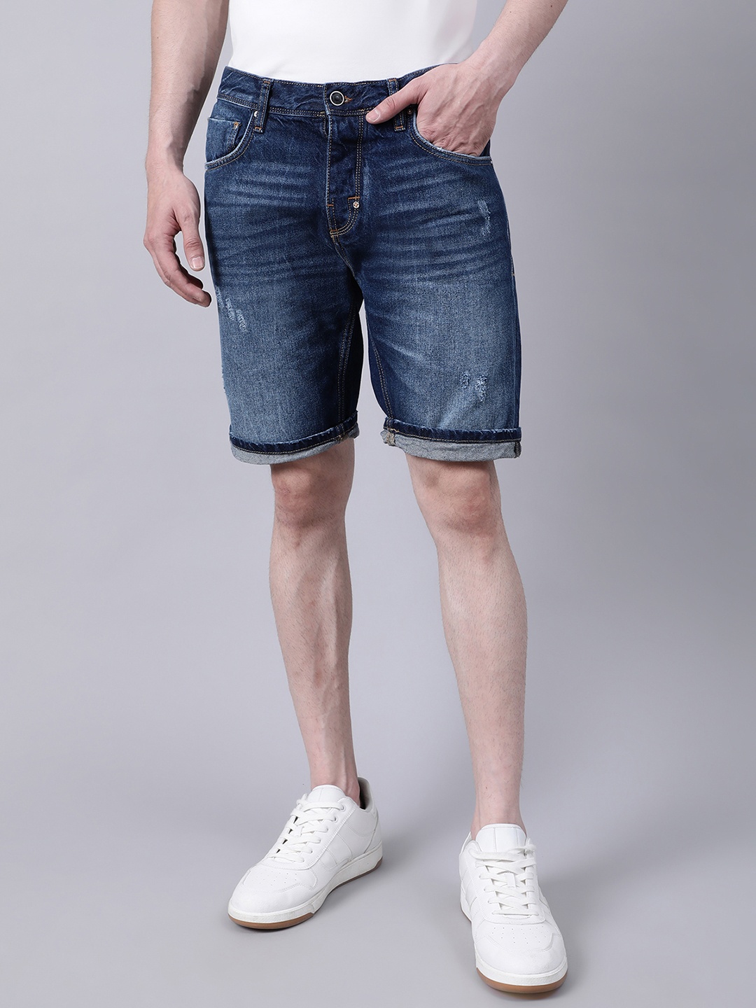 

Antony Morato Men Blue Washed Slim Fit Denim Shorts