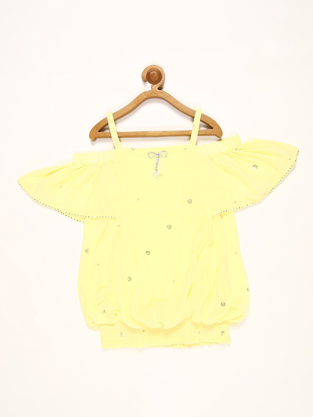 

V2 Value & Variety Girls Yellow Embellished Georgette Blouson Top