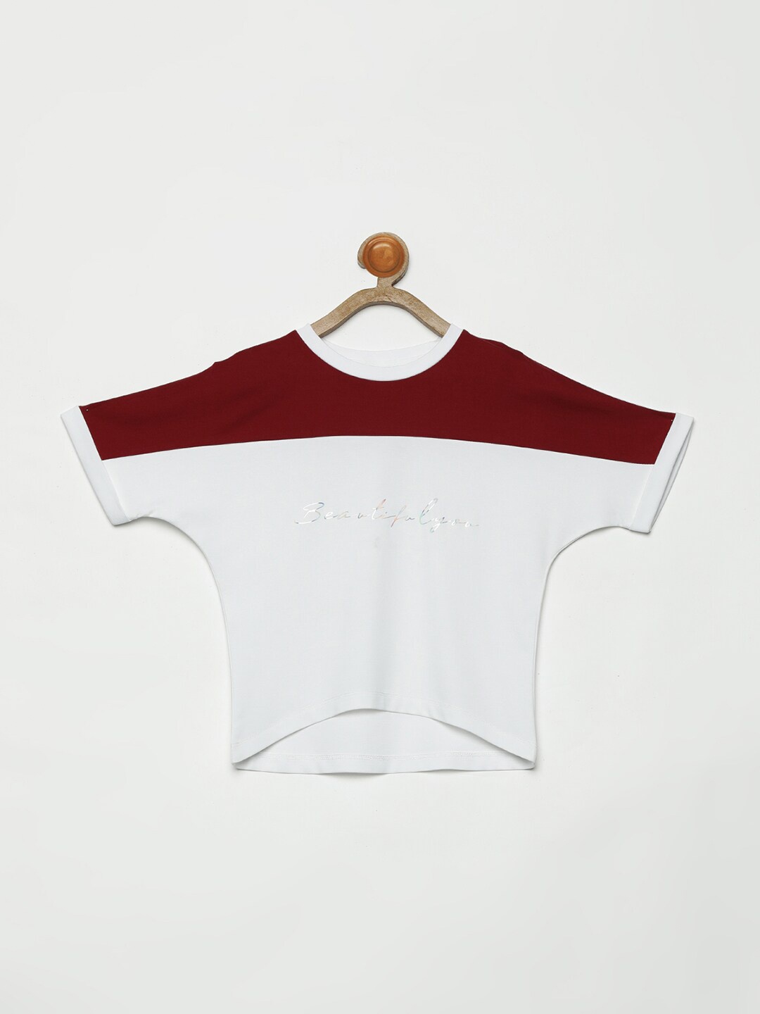 

V2 Value & Variety Girls Maroon Colourblocked Extended Sleeves Top