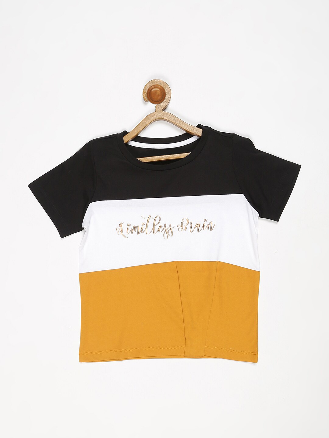 

V2 Value & Variety Girls Mustard Yellow & Black Colourblocked Top