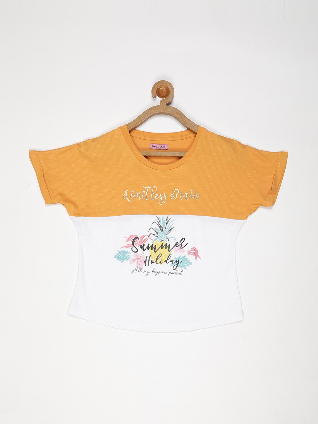 

V2 Value & Variety Girls Mustard Yellow & White Floral Print Extended Sleeves Top