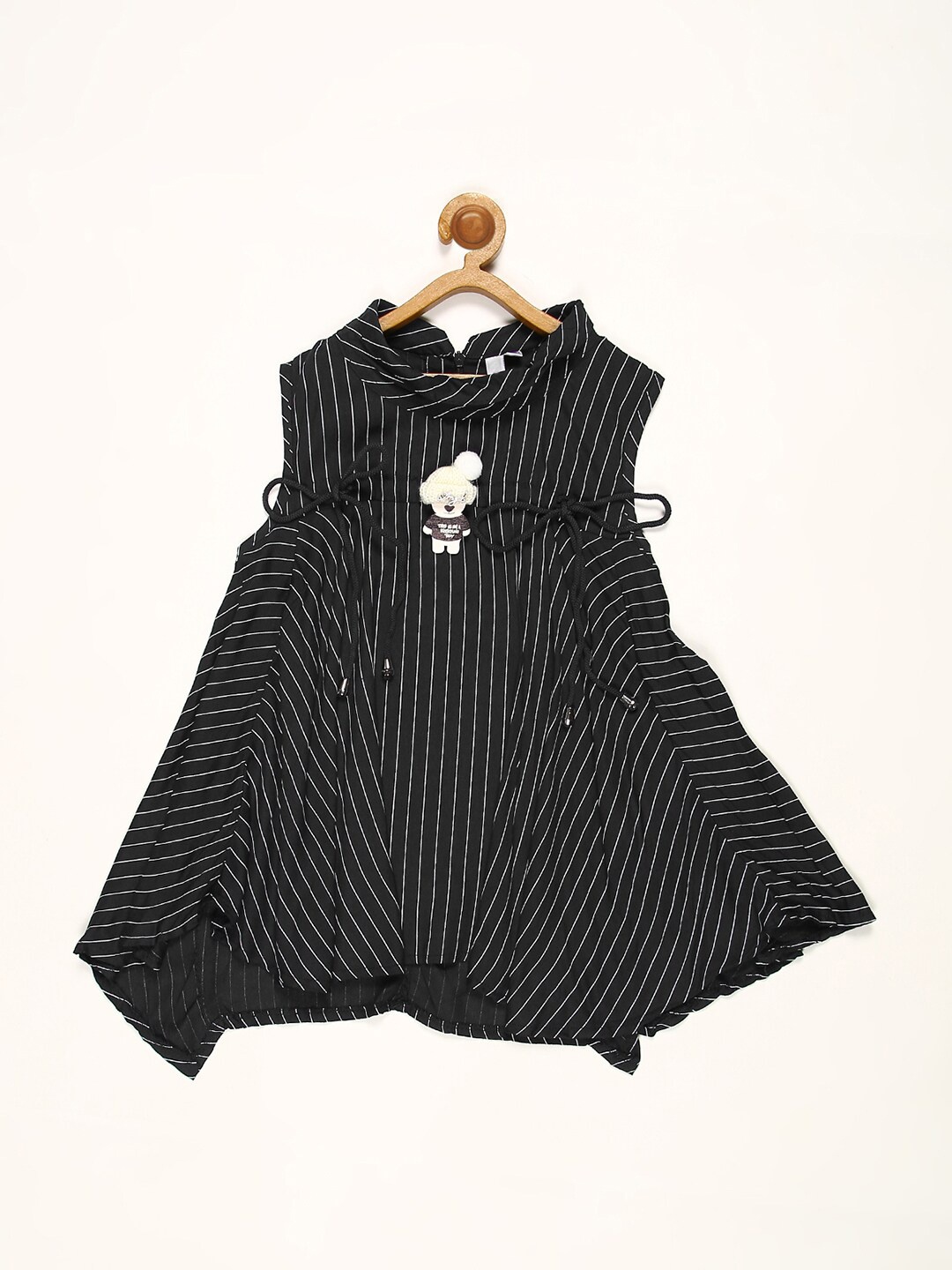 

V2 Value & Variety Girls Black Striped Tie-Up Neck Dress