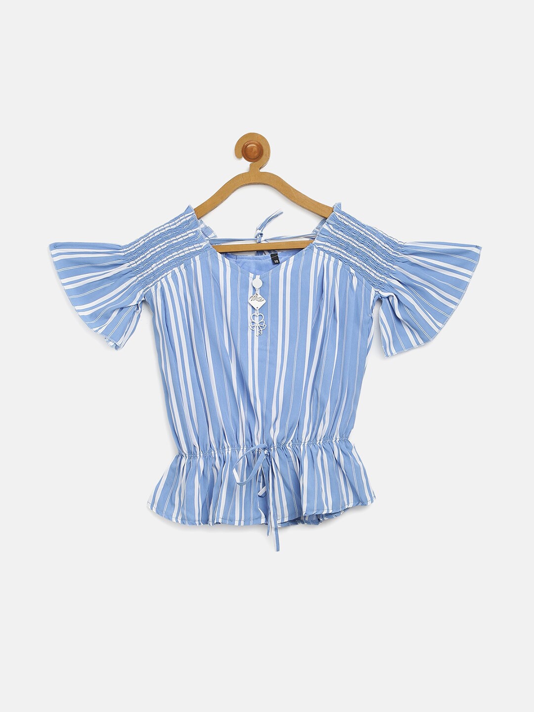 

V2 Value & Variety Blue & White Striped Crepe Cinched Waist Top