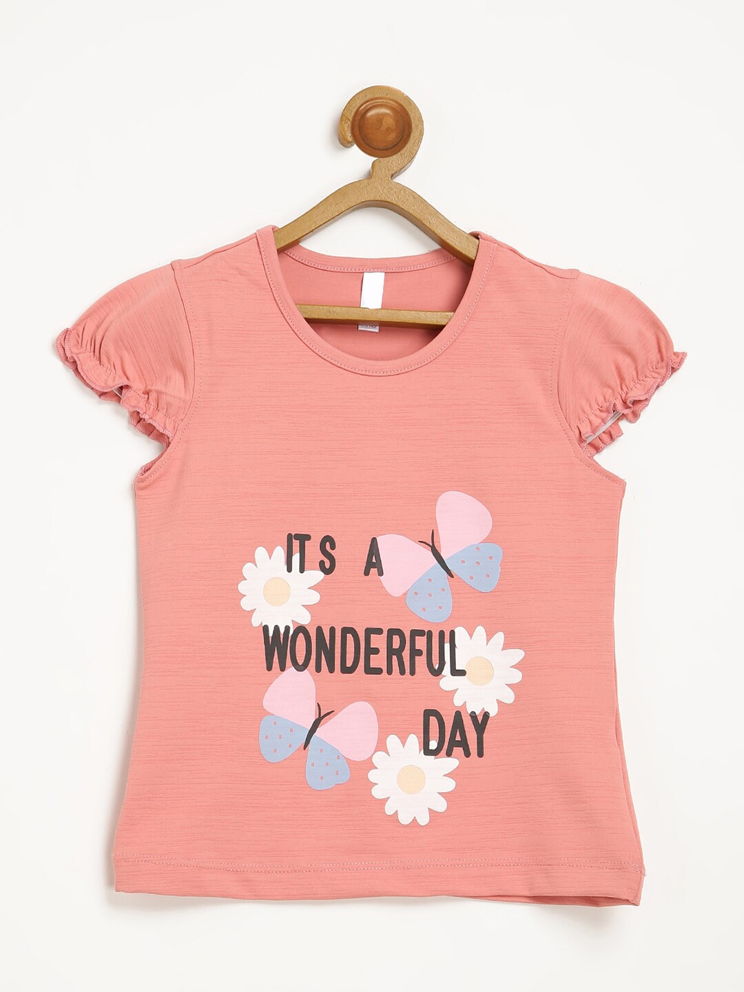 

V2 Value & Variety Girls Coral Pink Printed Knitted Top