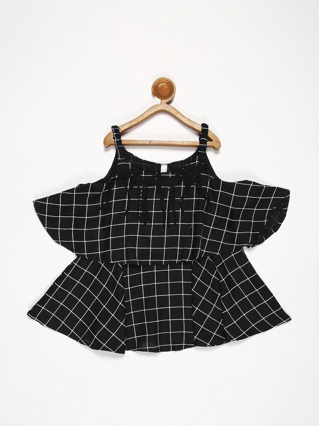 

V2 Value & Variety Girls Black Checked Layered Peplum Top