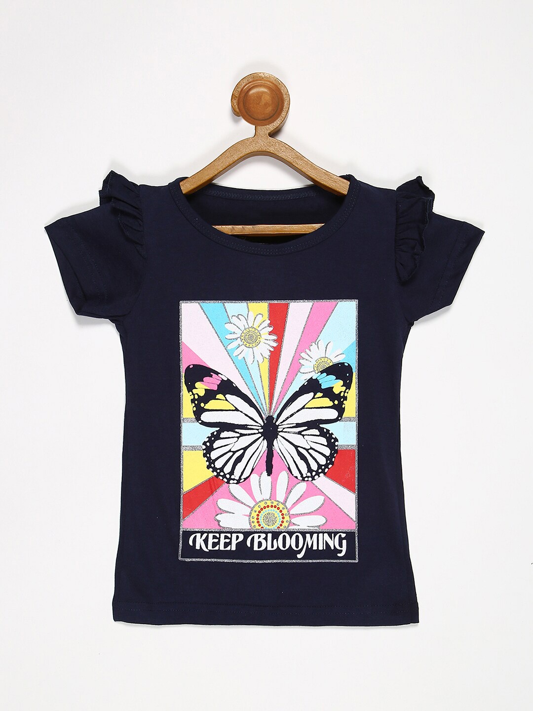 

V2 Value & Variety Girls Navy Blue & Pink Printed Top