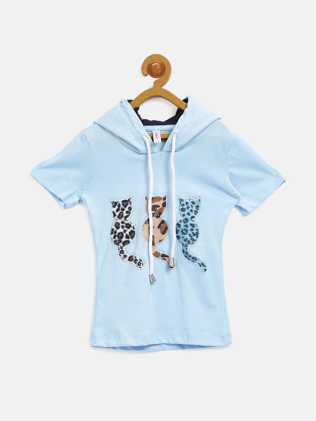 

V2 Value & Variety Girls Blue Printed Hooded Knitted Top